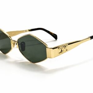 Celine Gold Metal Sunglasses with Dark Green Lenses